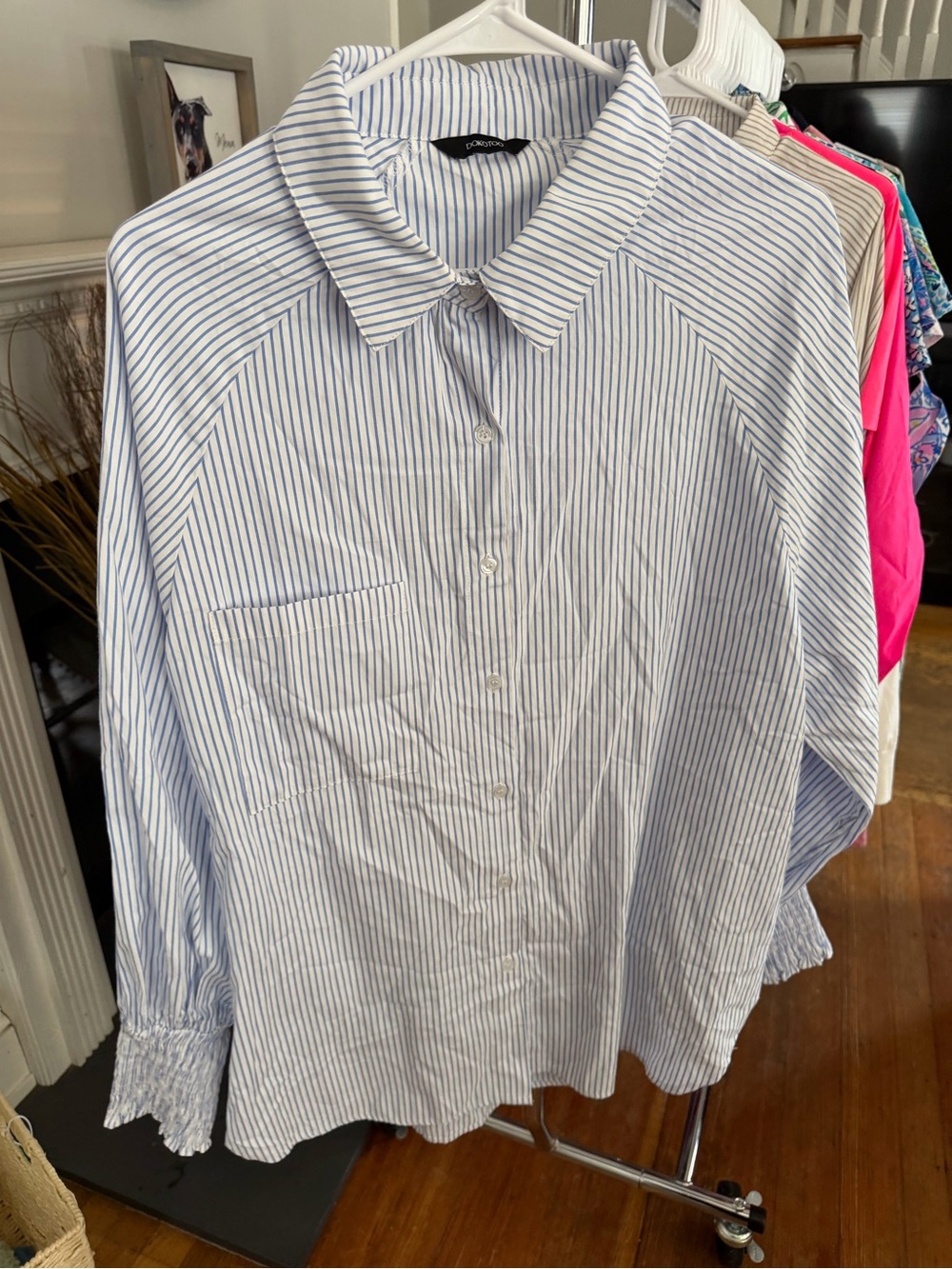Amazon Blue and White and cream and white Striped Button-Down Shirt — BUNDLE